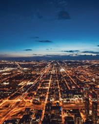 Aerial View of Chicago Skyline at Night - stock photo