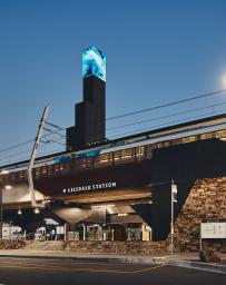 Lilydale Station: LED Tower. Artwork: ‘Winds of Lilydale’, by Refik Anadol.