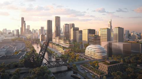 Aerial view of Discovery Partners Institute's new Chicago headquarters