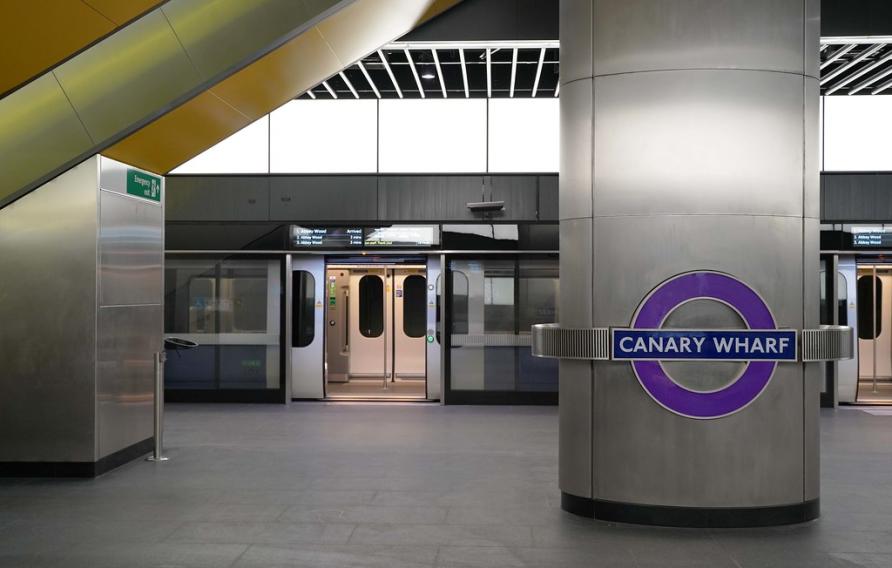 View of train at station platform.