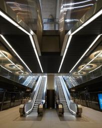 View of escalator at Paddington Station.