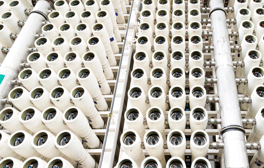 The reverse osmosis equipment in a desalination plant.