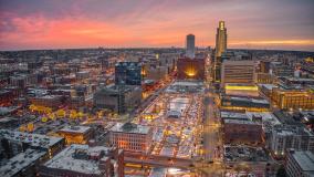 Aerial View of a Winter Sunset in Omaha, Nebraska