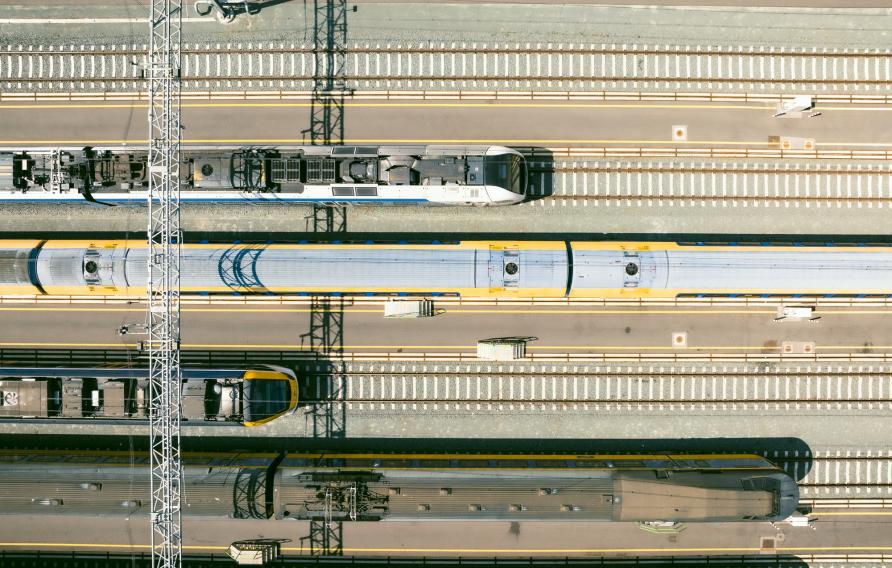 Aerial view of trains