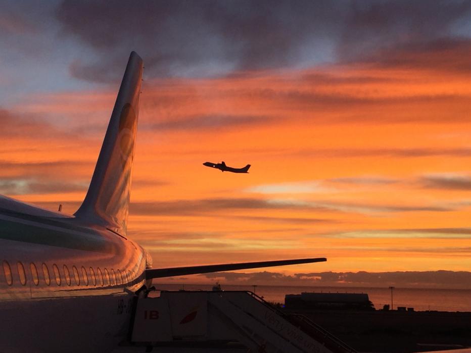 Planes in the sunset sky