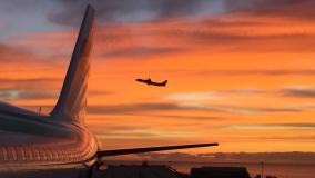 Planes in the sunset sky