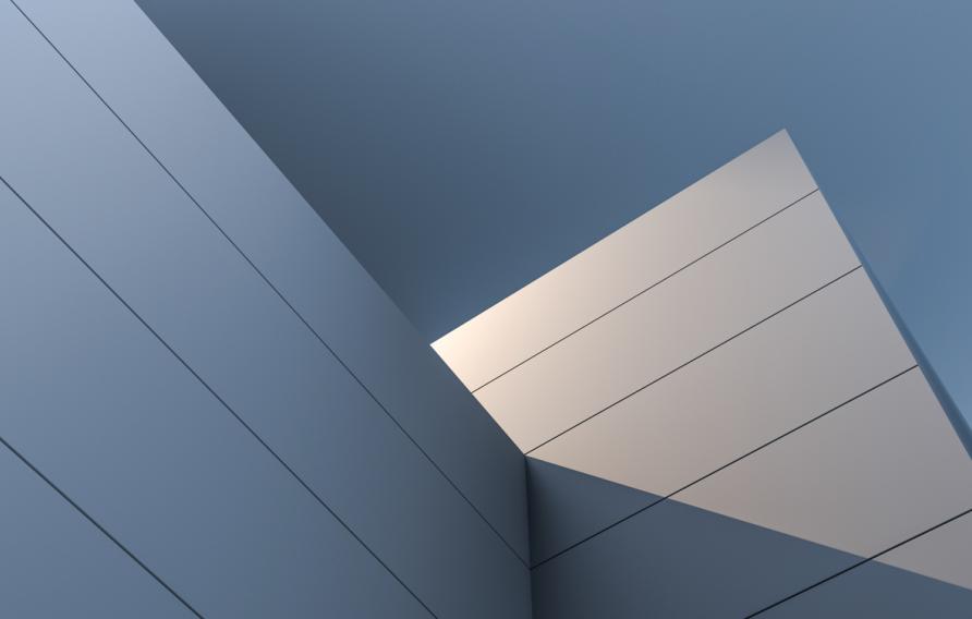 Wall design, block architecture. Structure of modern wall design at sunset, sunny orange beam. Modern building concept, structure. 3D render stock photo