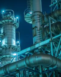 Details of large factory at night