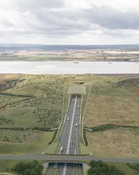 Visualization of Lower Thames Crossing aerial view toward River Thames