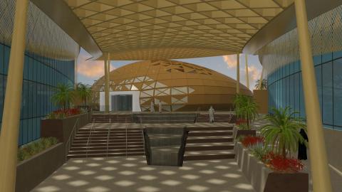Render of an internal courtyard at the Sinnovate technology hub in Saudi Arabia