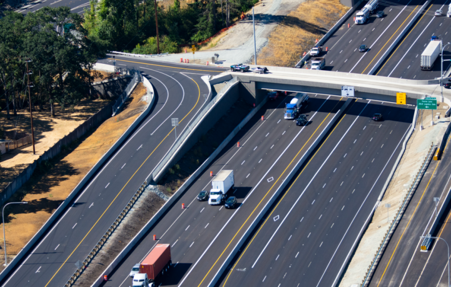 Aerial view of I-5 highway in Washington state, courtesy of Atkinson